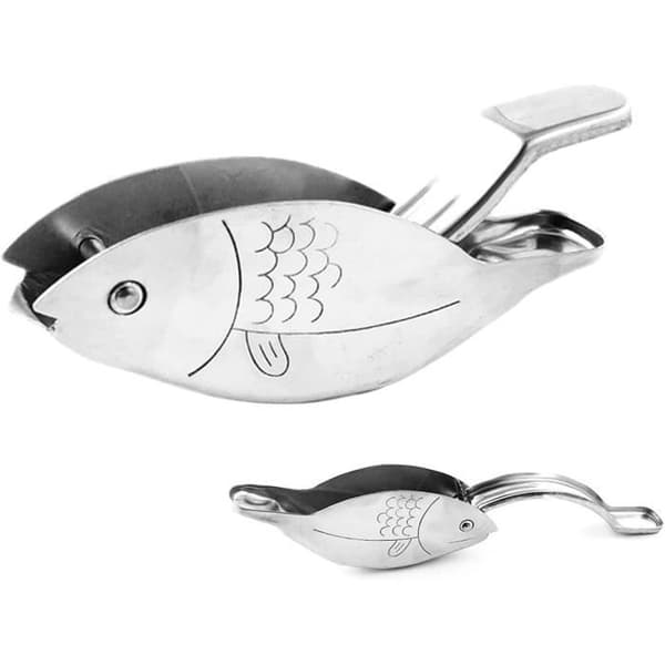 Fiskeformet citronpresser - Fødevaregodkendt citronpresser i rustfrit stål, manuelt design til citrusjuicer