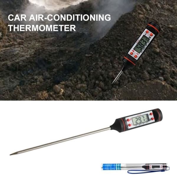 Sort bil klimaanlæg udløbstermometer, lang sonde LCD-display, digitalt termometer -50°C ~ +300°C