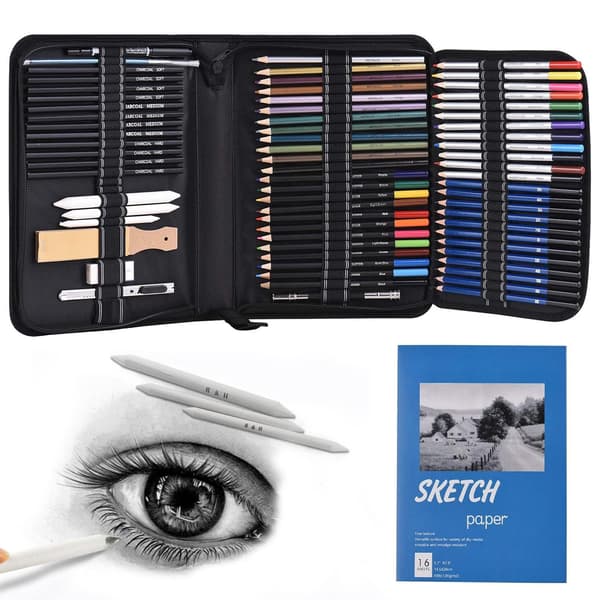 Sketch and Drawing Set with Case - 74 pieces - Sketch & draw