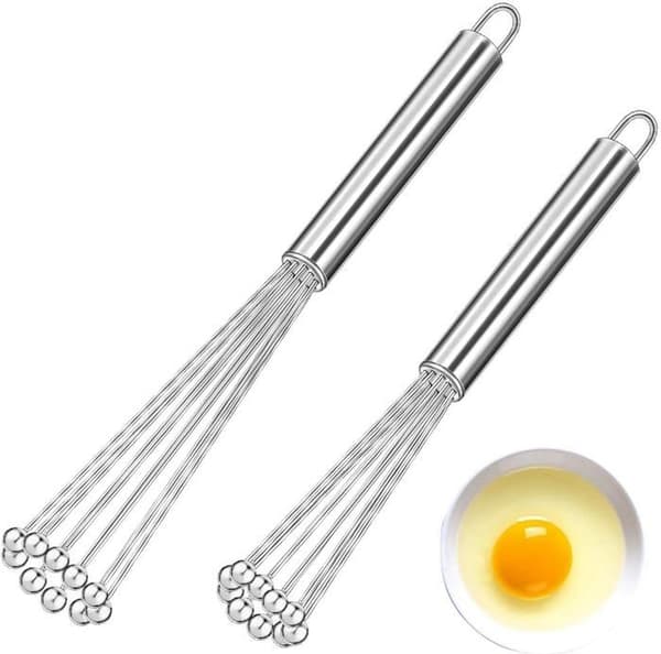Sett med 2 mini-visper i rustfritt stål, perfekte for enkel matlaging, blanding og visping
