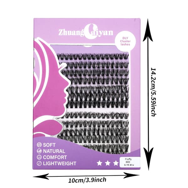 DIY False Eyelashes 100D Fluffy Volume, Black Artificial Fiber Lashes for Natural Extension