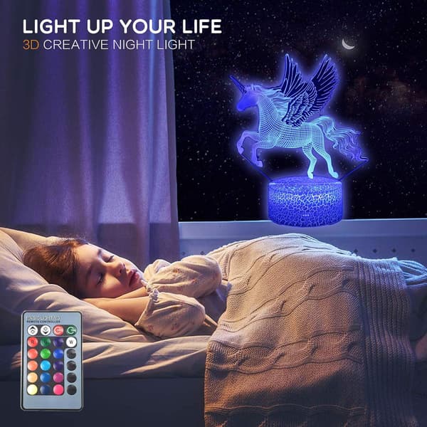 Enhjørning 3D Illusjon LED-bordlampe nattlampe med lys