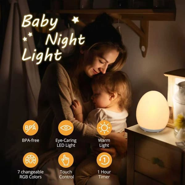 Nursery Egg Lamp, Eye-Friendly Touch Control Rechargeable Baby Night Light with 7 Color Modes, Dimmable Night Feeding Egg Lamp