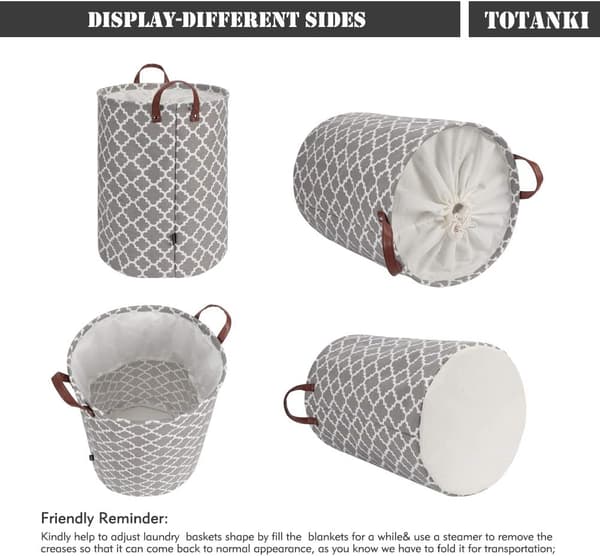 48L Large Laundry Hamper with Durable Leather Handle, Drawstring