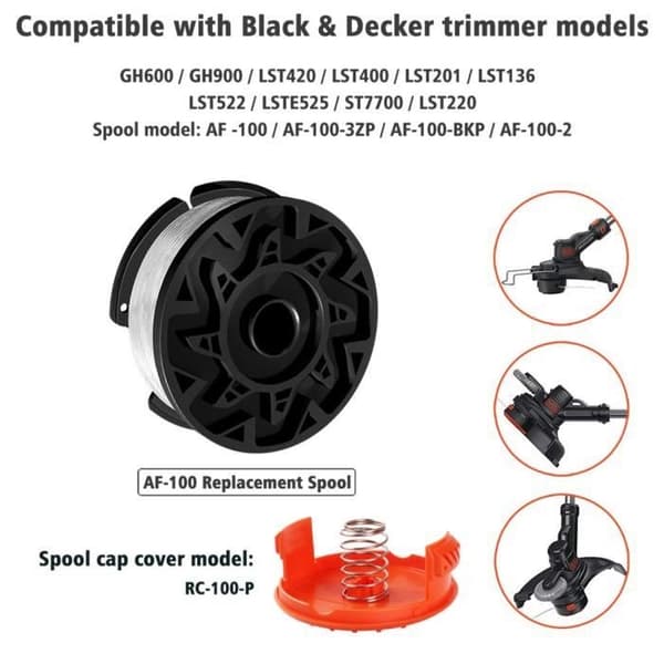4-delt trimmertrådsæt med reservespoler og spolebeskyttelse til Black & Decker