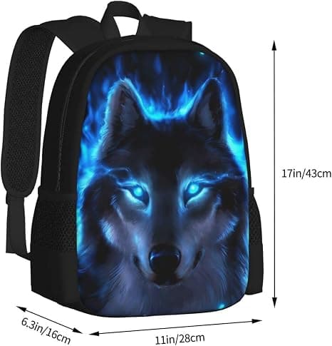 Blue Flame Wolf Howl Backpack School Backpack for Boys Girls, Casual D