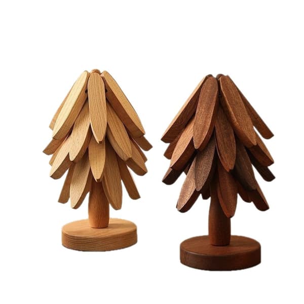 Tree-shaped Solid Wood Trivet - Heat-resistant Kitchen Trivet, Foldable, Coffee Color