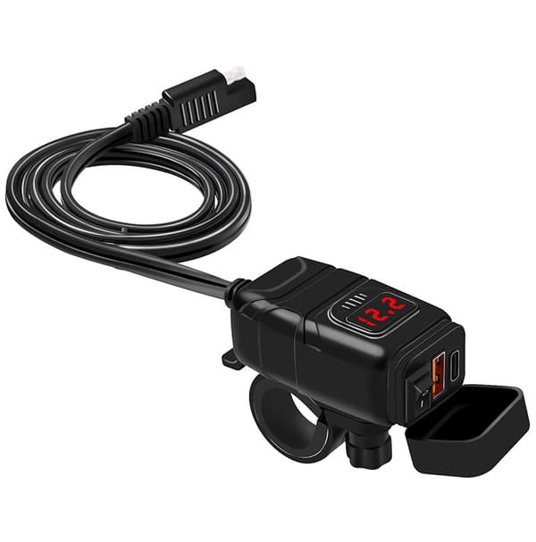 USB-C / USB-pikalaturi autoon ja moottoripyörään, musta