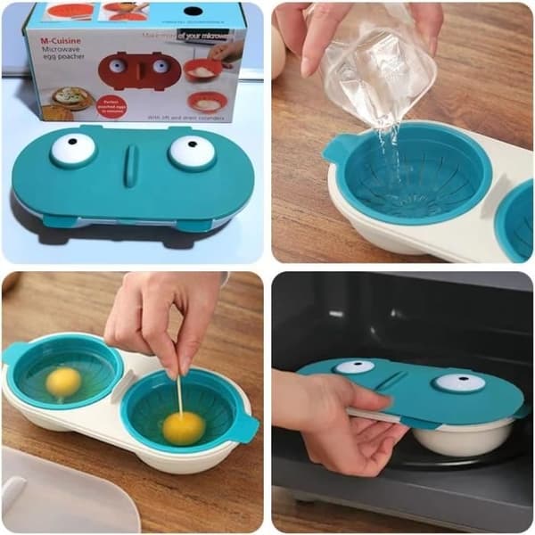 Microwave Egg Poacher, Double Cup Egg Cooker, Poached Egg Maker, Egg Poacher, Egg Poacher for Baked Eggs (Blue)