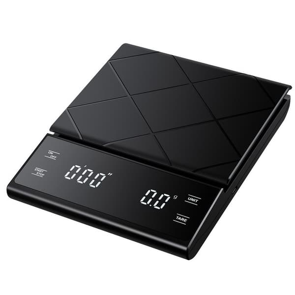 5 kg/0,1 g kaffevægt med timer USB-opladning Sort