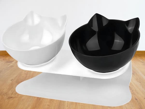 Dobbel matskål - 2×400 ml plastskåler for mat/vann