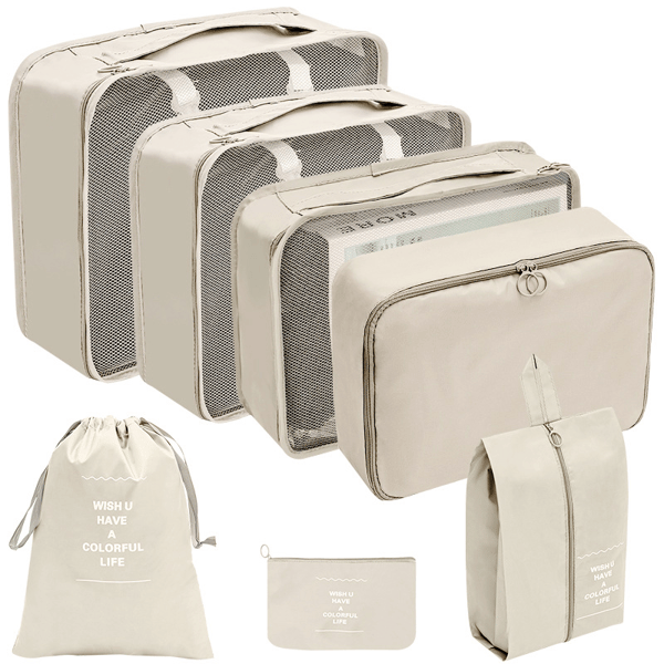 Organizer til kuffert - Pakkekuber og poser 7 stk Beige