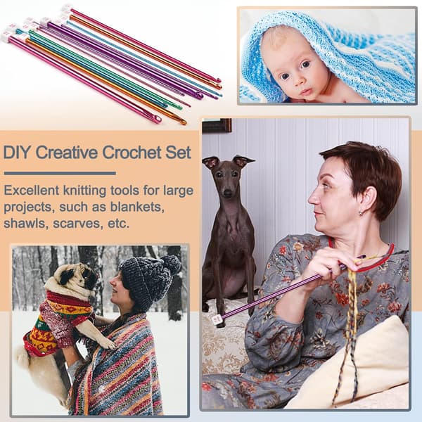 Long Crochet Hook Set, 11 Tunisian Crochet Hooks, Multicolor