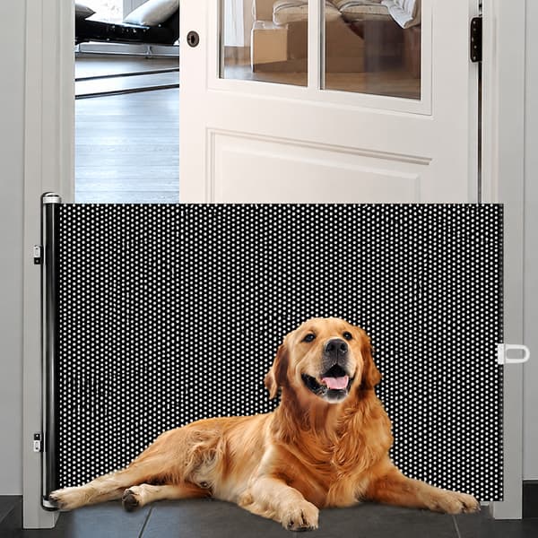 Retractable Tall Pet Gate with Double Hooks, No Drilling, Space-Saving Barrier up to 125cm, ABS+PVC, Height 58cm