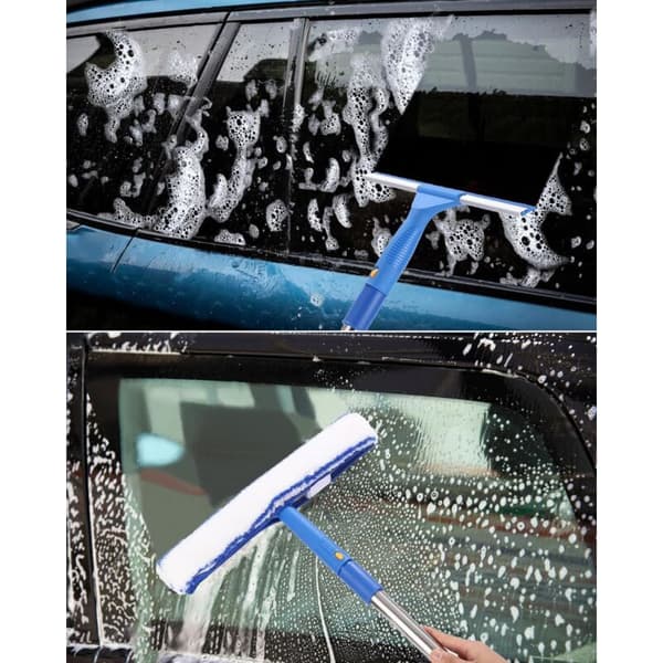 Professional Window Cleaning Set, Detachable Long Handle, 150 cm, 2-in-1 Window Cleaner, Soft Rubber Handle with Microfiber Cloth