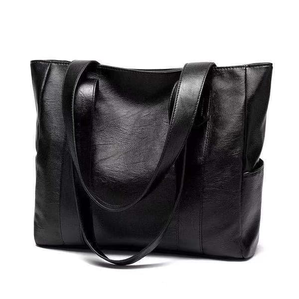 Chic Black PU Leather Tote Bag - Versatile & Spacious