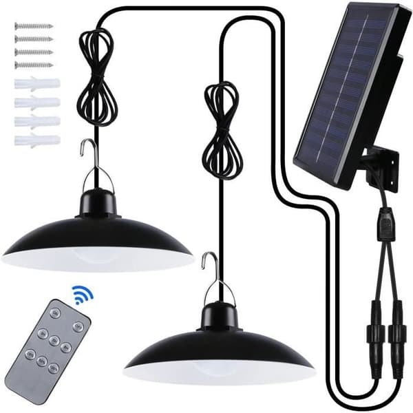 Solar lamp for outdoor use - Double lamp - IP65 Waterproof - Remote control - Black - Modern - Solar powered