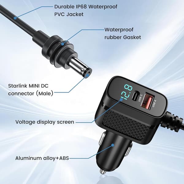 Mini Starlink 12V-24V cigarettænderadapter til bil