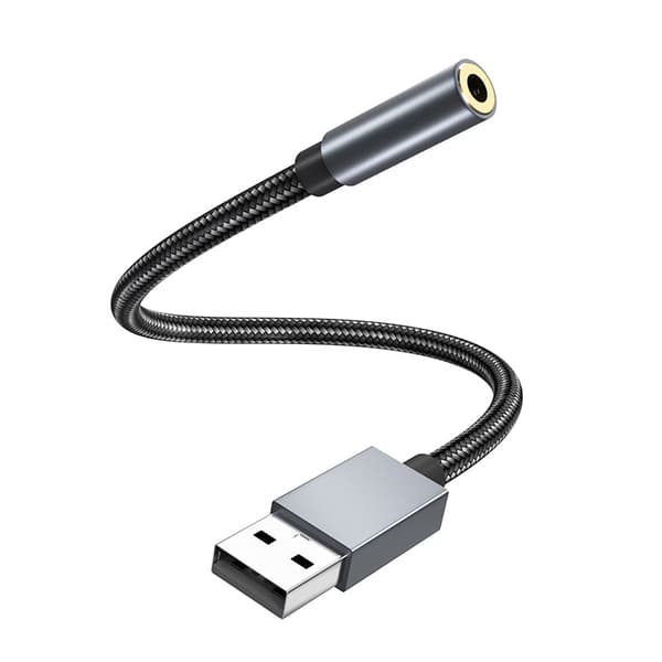 Lydoverføringskabel, USB til 3,5 mm Grå