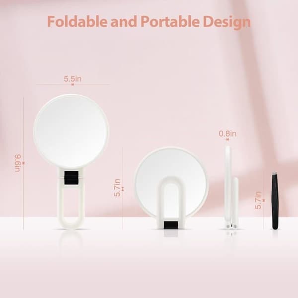 (White) 30X Magnifying Mirror with Handle - Double-Sided Makeup Mirror (1X/30X), Foldable and Portable for Makeup - White
