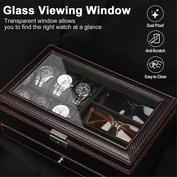Watch Box, Men's Jewelry Box, 2-Layer Lockable Watch Holder