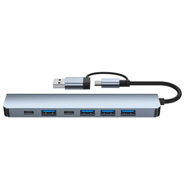 2-i-1 USB-C / USB-hub 7 porte USB3.0 til Windows MacOS Grå