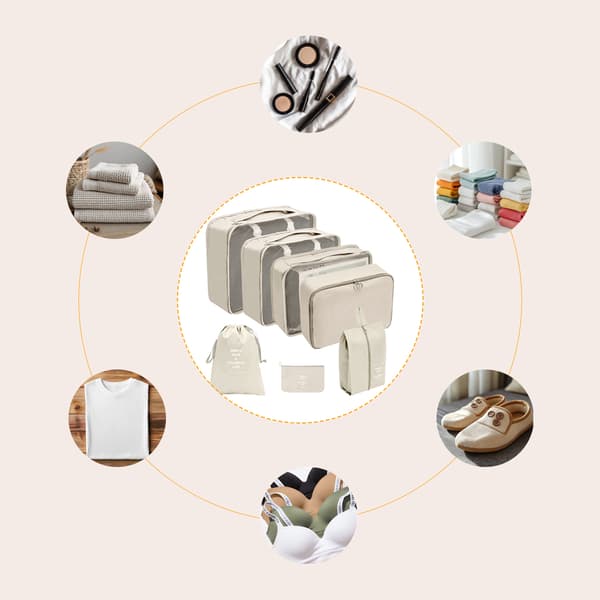 Organizer til kuffert - Pakkekuber og poser 7 stk Beige