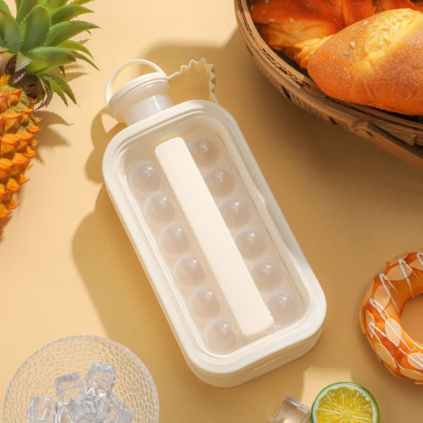 Portable Household Ice Grid Ball Kettle 2-in-1, Reusable Ice Mold, Easy Release Silicone Ice Grid - White