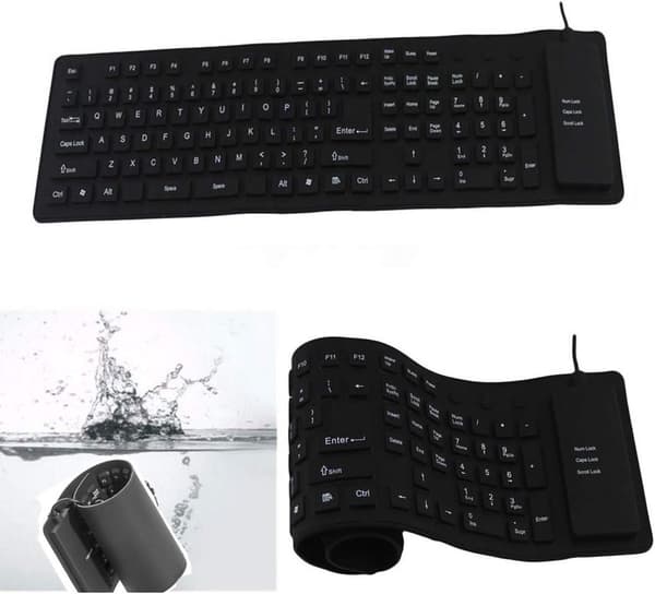 Silicone Keyboard, 109 Keys Waterproof Portable Flexible Keyboard, Foldable Silent Keyboard with USB 2.0 for PC Laptop (Black)