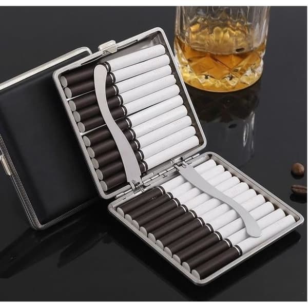 Cigarette Case, Metal Cigarette Pouch, Cigar Tobacco Holder, Multifunctional PU Leather Cigarette Case, for Men, 2 Pcs
