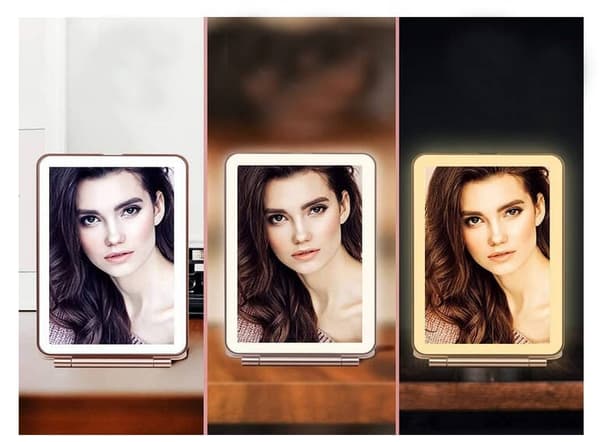 LED-belyst makeupspejl, foldbart rejsespejl