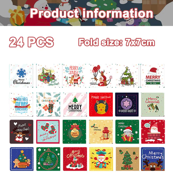 Mini Julehilsenskort Søde Julekort med Kuverter, 7*7cm (48 Stykker)