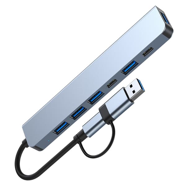 2-i-1 USB-C / USB-hub 7 porte USB3.0 til Windows MacOS Grå