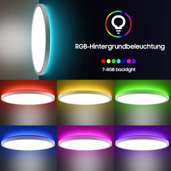 Dimmable LED Ceiling Light - with Remote Control, Ceiling Lamp, Living Room Lamp, Flat Round, Interior, 1 pc, 29×29×3 cm