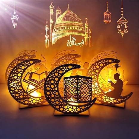 Tre LED-lampe Ramadan dekorasjon Halvmåne stjerne lys muslimsk islam