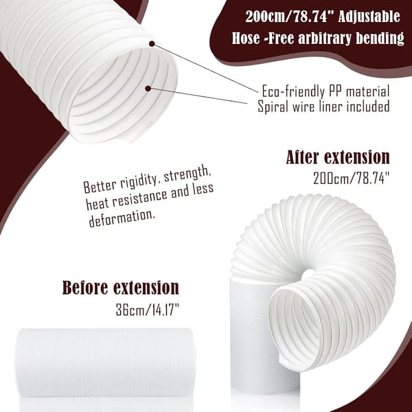 200CM Mobile Air Conditioner Hose, Expandable Diameter 15cm Counter-Clockwise Thread Hose, Replacement for Disassembly Kit