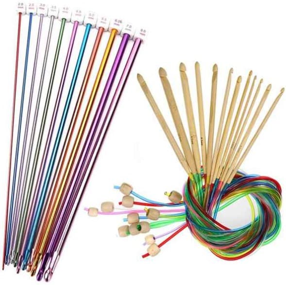 23-piece set of Tunisian crochet hooks with carbonized bamboo bead