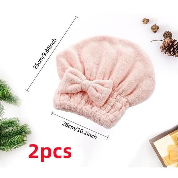 (Blå, Rosa) Hårtorkduk - Ej specificerad - Korallfleece-mössa - Mått 25x26 cm - 2-pack - Tvättbar