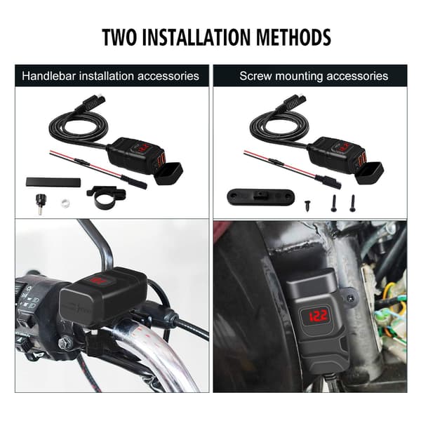 USB-C / USB hurtigoplader til bil og motorcykel Sort