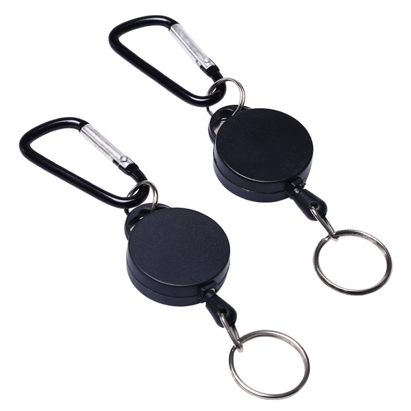 Retractable Keychain with Carabiner 2-pack Black