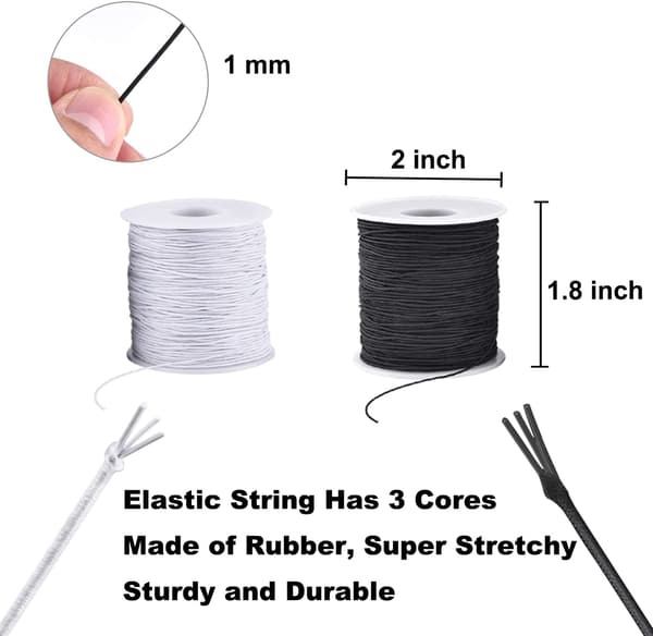 Elastic Thread for Bracelets, 2 Rolls 1mm 100m Sturdy Bracelet Thread, Stretchy Elastic Thread for Jewelry Making, Necklaces, Beads