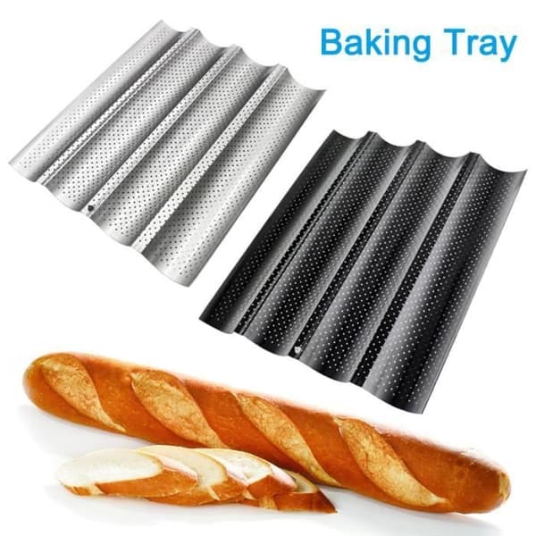(SORT) Kulstål Fransk Bølgebrød Bageplade Bageform Pan Baguette 3 Rille SORT