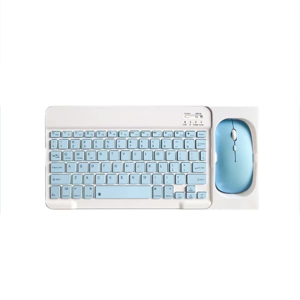 Bluetooth Keyboard and Mouse Combo - 10-inch Bluetooth Keyboard and Two-Way Mouse (Rechargeable) with Case: Sky Blue