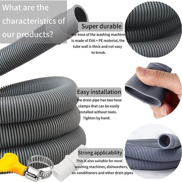 Universal Drain Hose - Washing Machine Drain Hose - 2M Drain Hose Extension