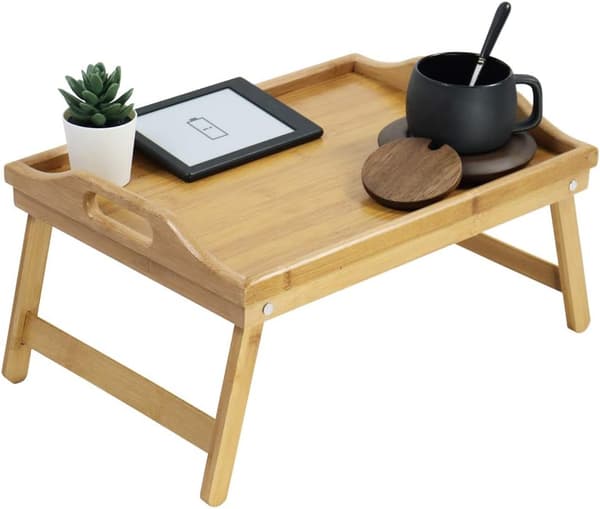 Bed Tray with Foldable Legs, Portable Breakfast Tray, Serving Tray, Bamboo Table, 40*30*21.5 cm