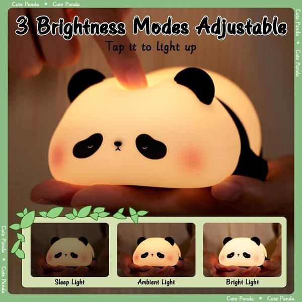 Panda Night Light for Kids, Baby Night Light with 3 Brightness Modes, Rechargeable Silicone Night Light, Timer Night Light