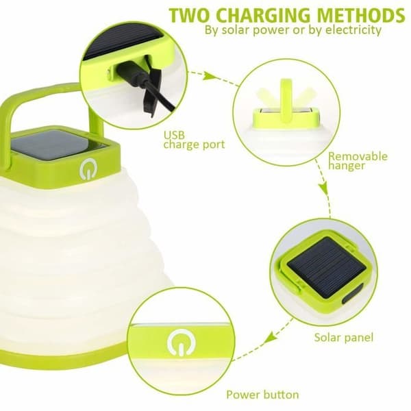 Sammenleggbar LED-campinglykt, varmhvitt lys, vanntett, USB-oppladbar, 3 dimmemoduser, lommelykt