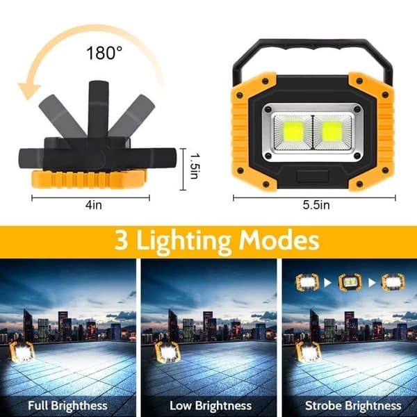30W Rechargeable COB LED Work Light, Super Bright 2000lm Floodlight, Portable Outdoor Lamp, USB Battery