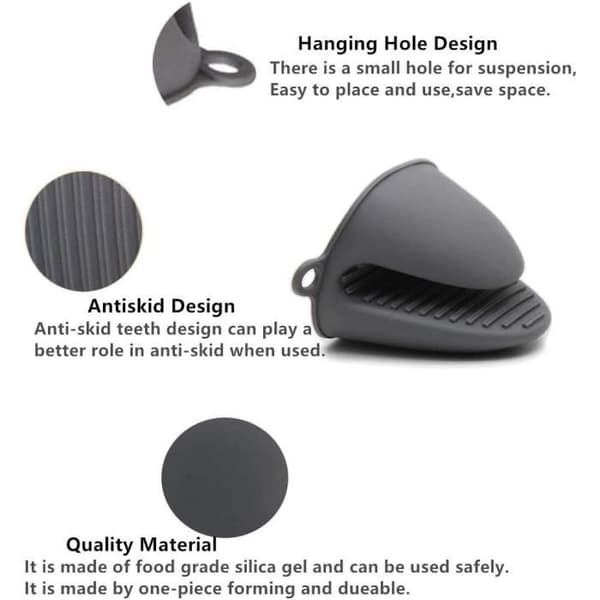 Thick Heat Resistant Silicone Oven Mitt for Cooking, Baking, Grilling (Grey)