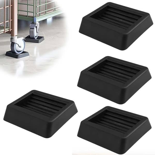 Møbelhjul 4 dele, møbelhjulskåle, firkantede, rillet design, sorte, ridsefaste, gummipude til stole,